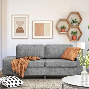 Corduroy Loveseat Couch, 3 Seat Retro Sofa with 4 Side Pockets