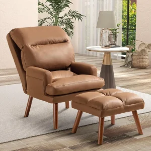 Accent Chair with Ottoman Fabric Armchair with Adjustable Backrest
