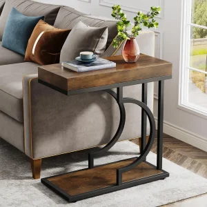 Side/End Table Narrow C Shaped with Metal Frame