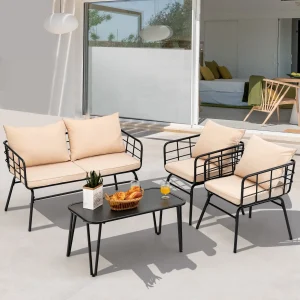Outdoor Patio Furniture Set, 4 Piece Loveseat Bench Coffee Table