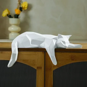 White Cat Statue - Geometric Modern Room Decor Figurine Sculpture