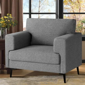 Spacious Linen Accent Chair with Sleek Metal Legs